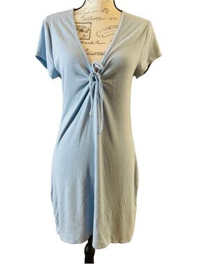 Abercrombie & Fitch Light Blue Ribbed Knit Tie Front Dress Size Large
